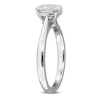 Sterling silver oval lab-grown diamond engagement ring by Delmar, side profile