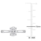 Sterling silver oval lab-grown diamond engagement ring by Delmar, close-up of center stone