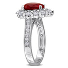 Red ruby heart halo ring in sterling silver, back view showing band