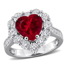 Red ruby heart halo ring in sterling silver by Lord & Taylor, front view