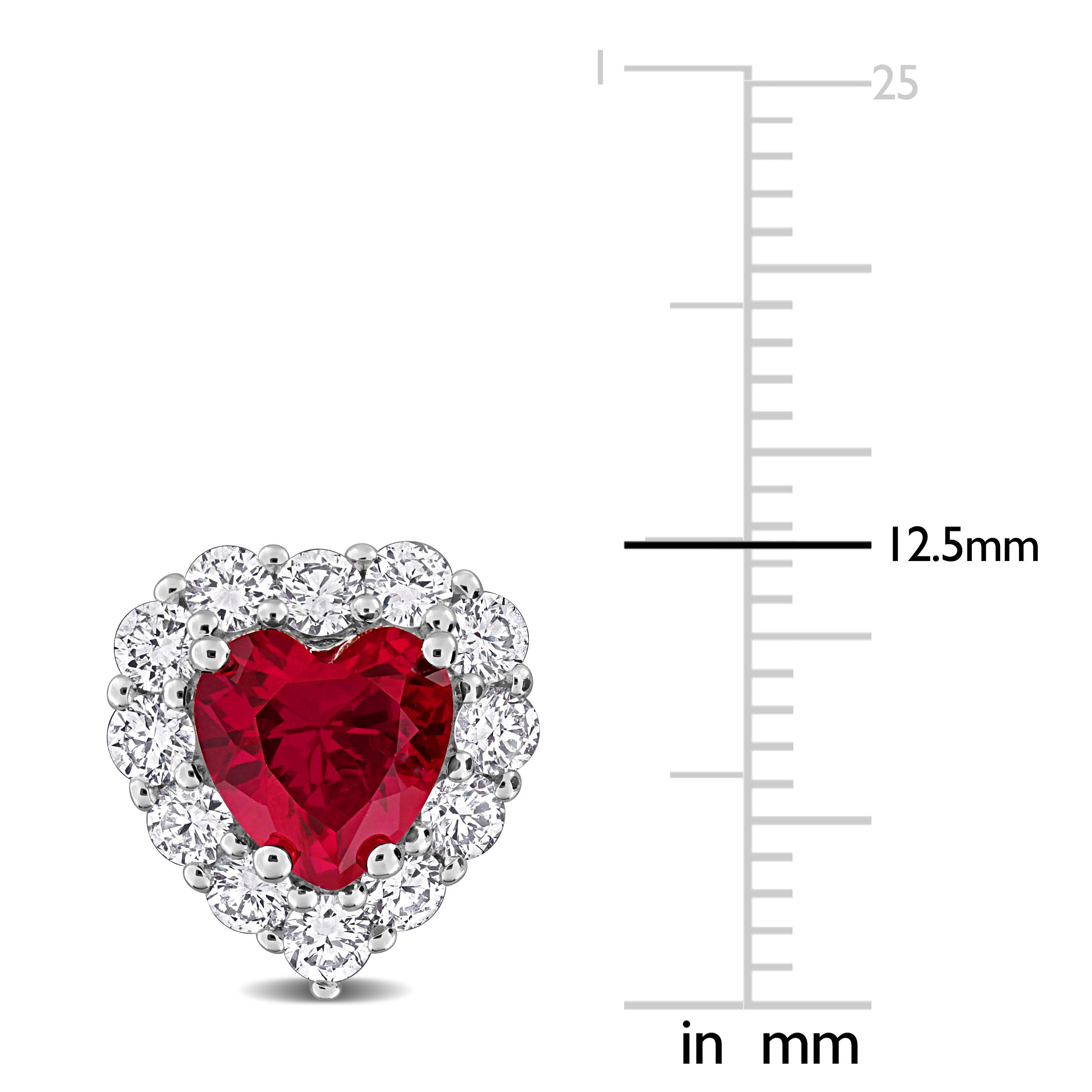 Heart-cut created ruby with lab-grown diamond halo detail, close-up by Lord & Taylor
