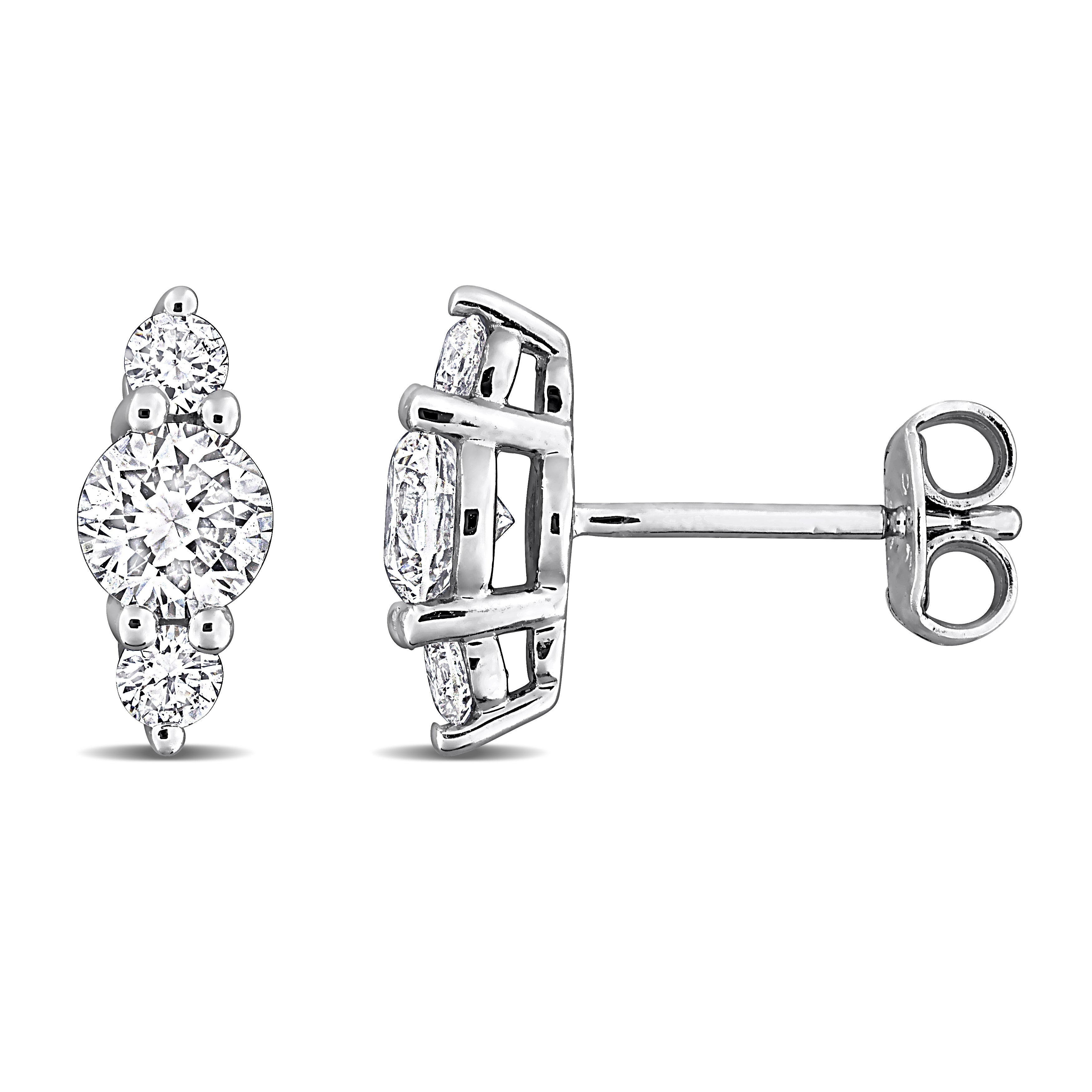 Sterling silver three-stone lab-grown diamond stud earrings by Lord & Taylor, front view