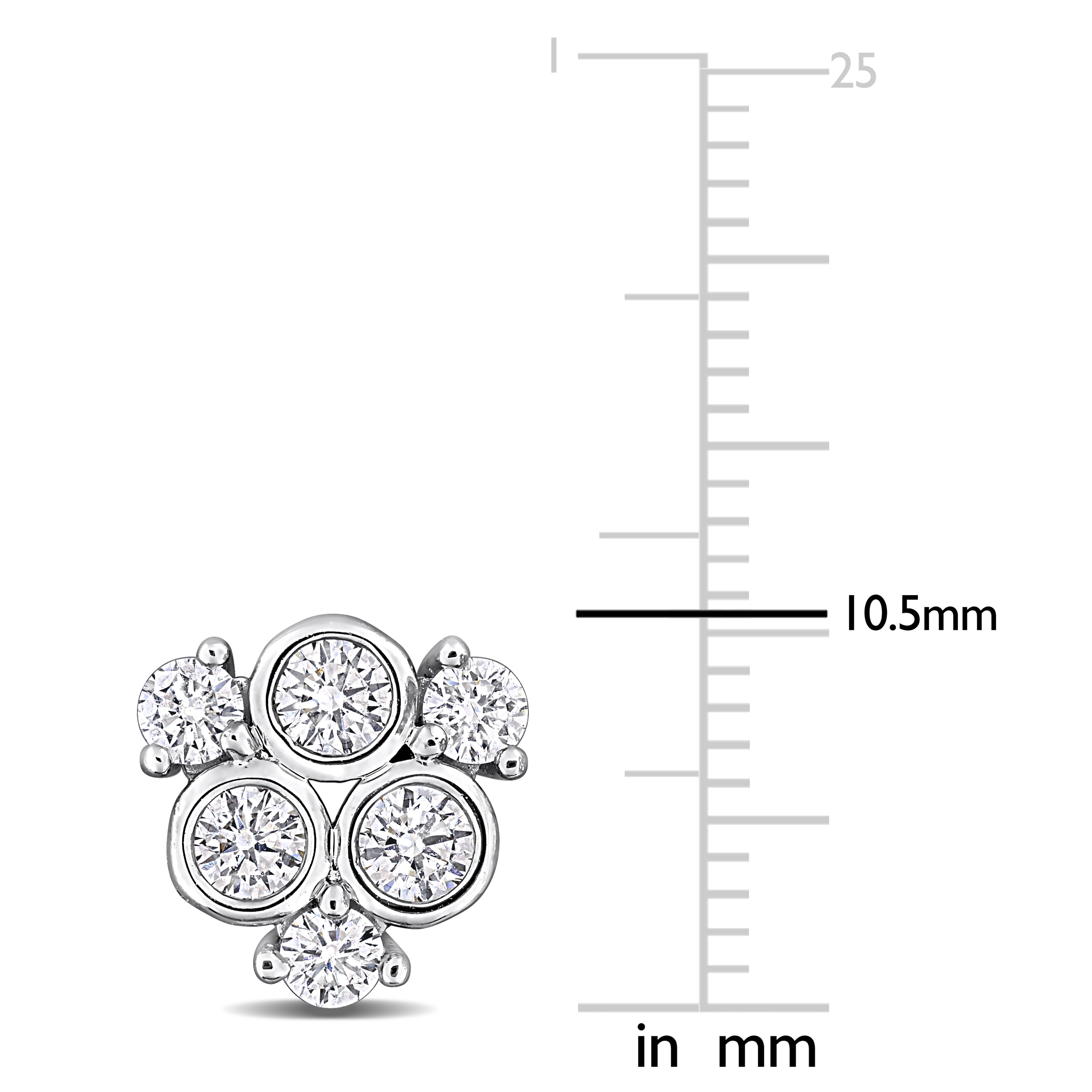 Lab-grown diamond cluster stud earrings showing butterfly back closure detail