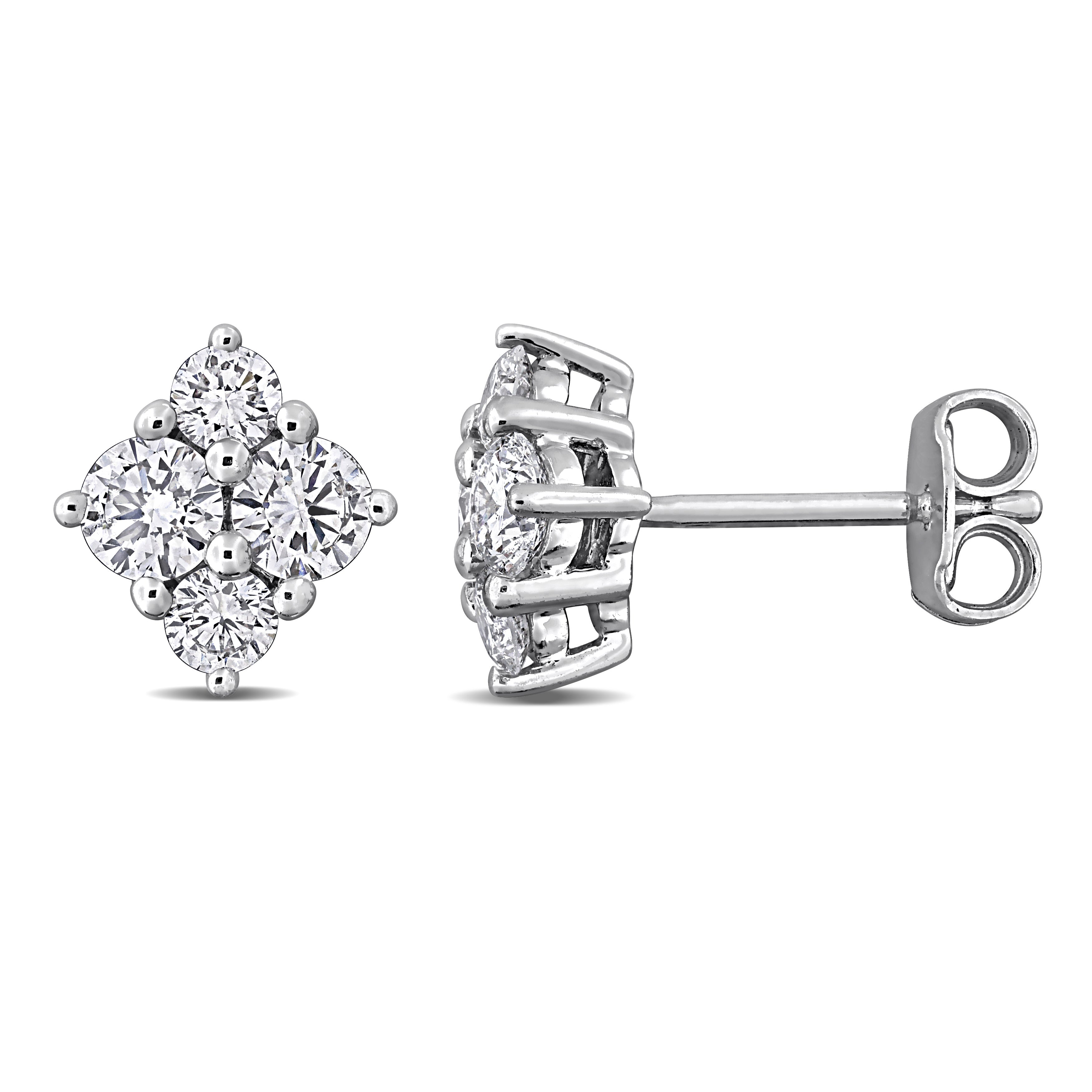 Sterling silver lab-grown diamond cluster stud earrings, front view by Lord & Taylor
