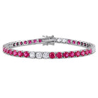Red and white tennis bracelet with created rubies and sapphires in sterling silver, front view by Lord & Taylor