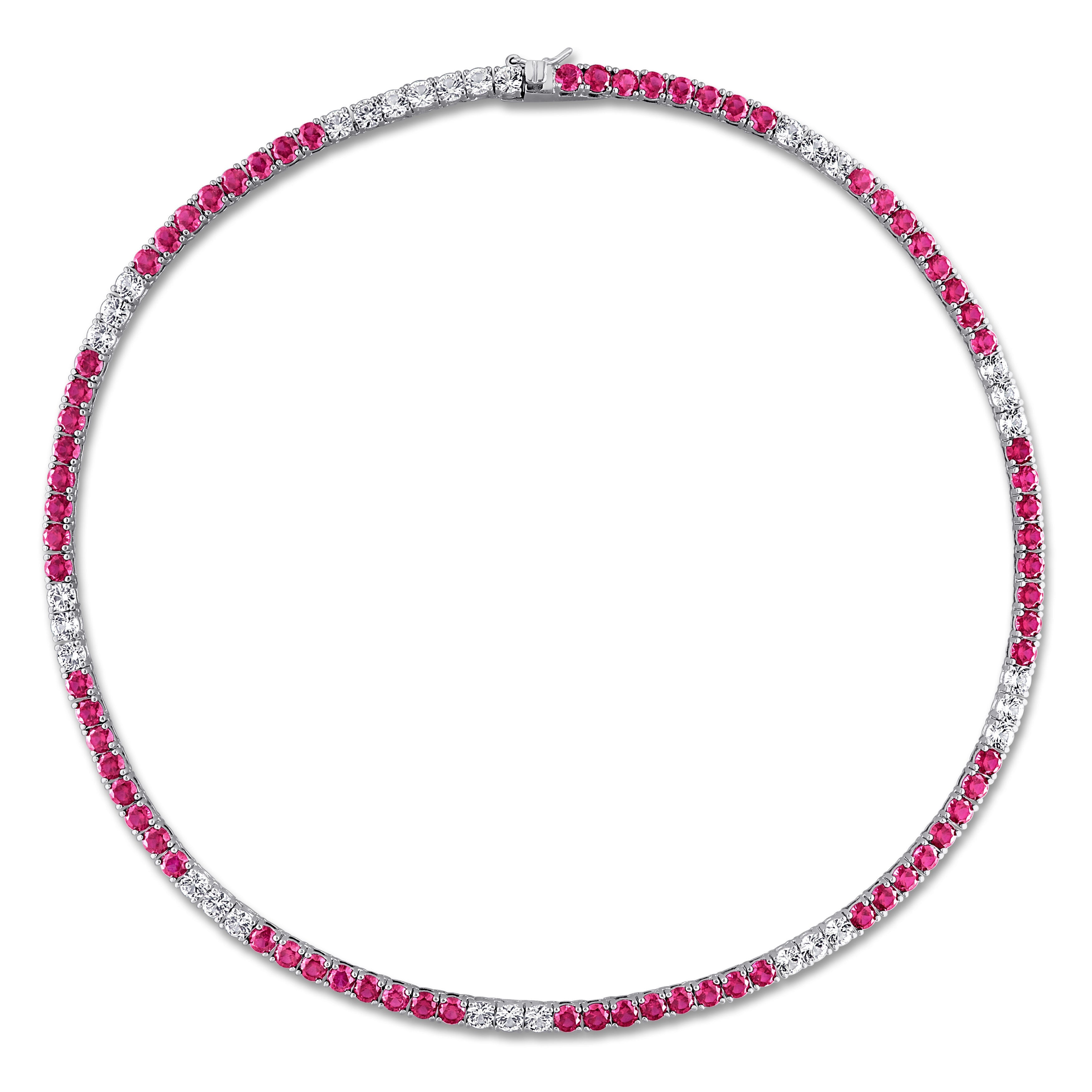 Ruby and white sapphire tennis necklace, diagonal view by Lord & Taylor