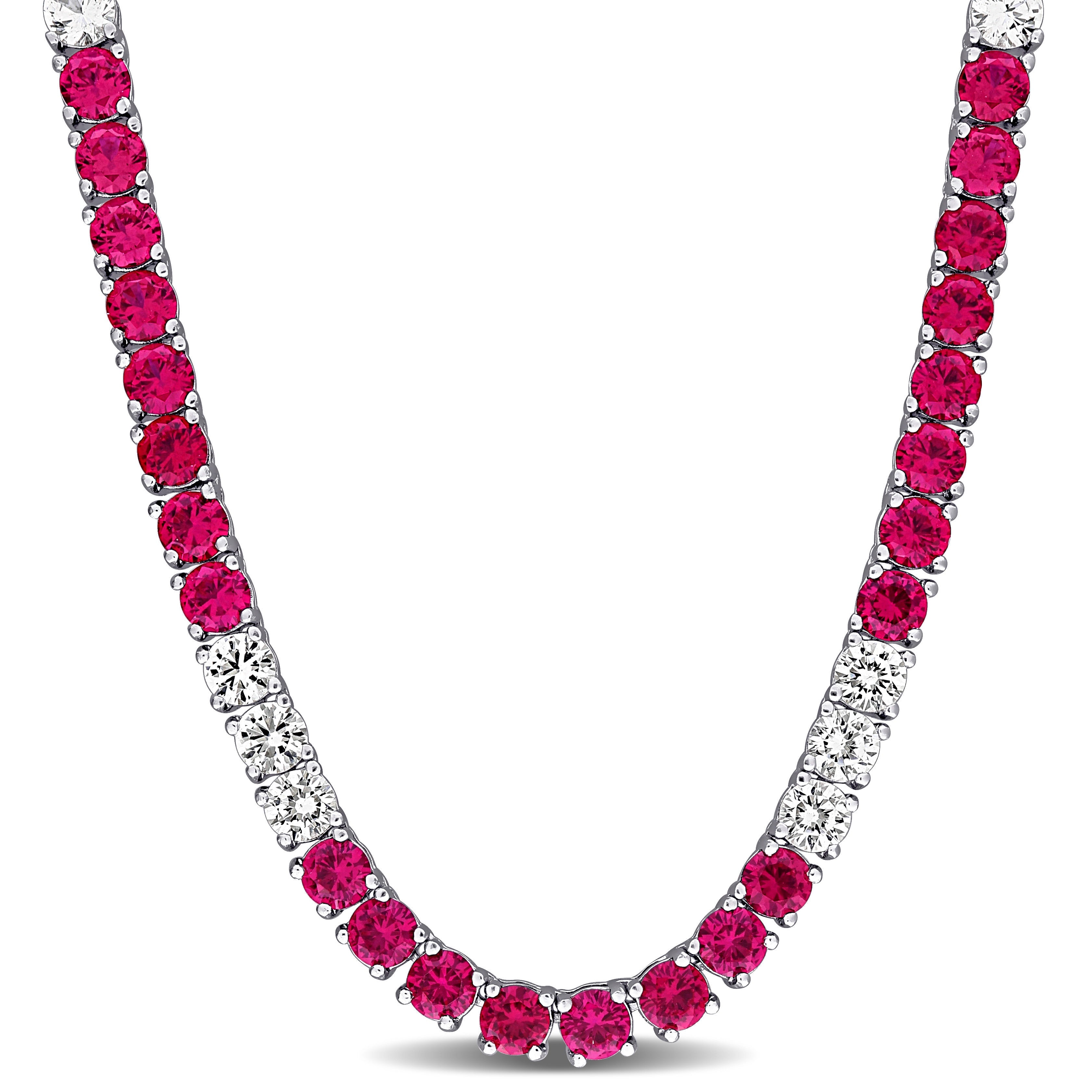 Red and white tennis necklace in sterling silver by Lord & Taylor, front view