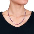 Sterling silver tennis necklace with alternating gemstones, side angle by Lord & Taylor