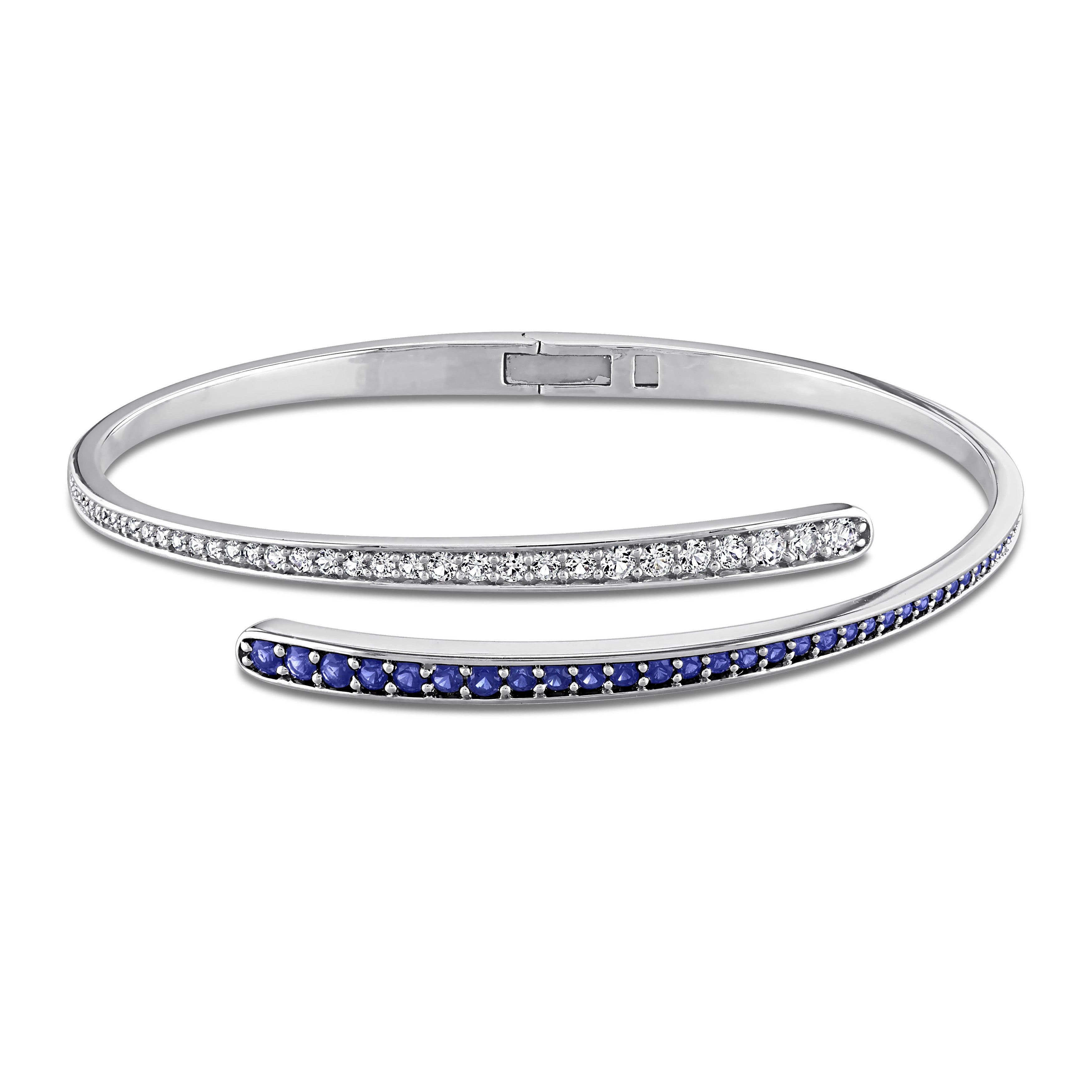 Sterling silver wrap bangle with created emeralds, front view by Lord & Taylor