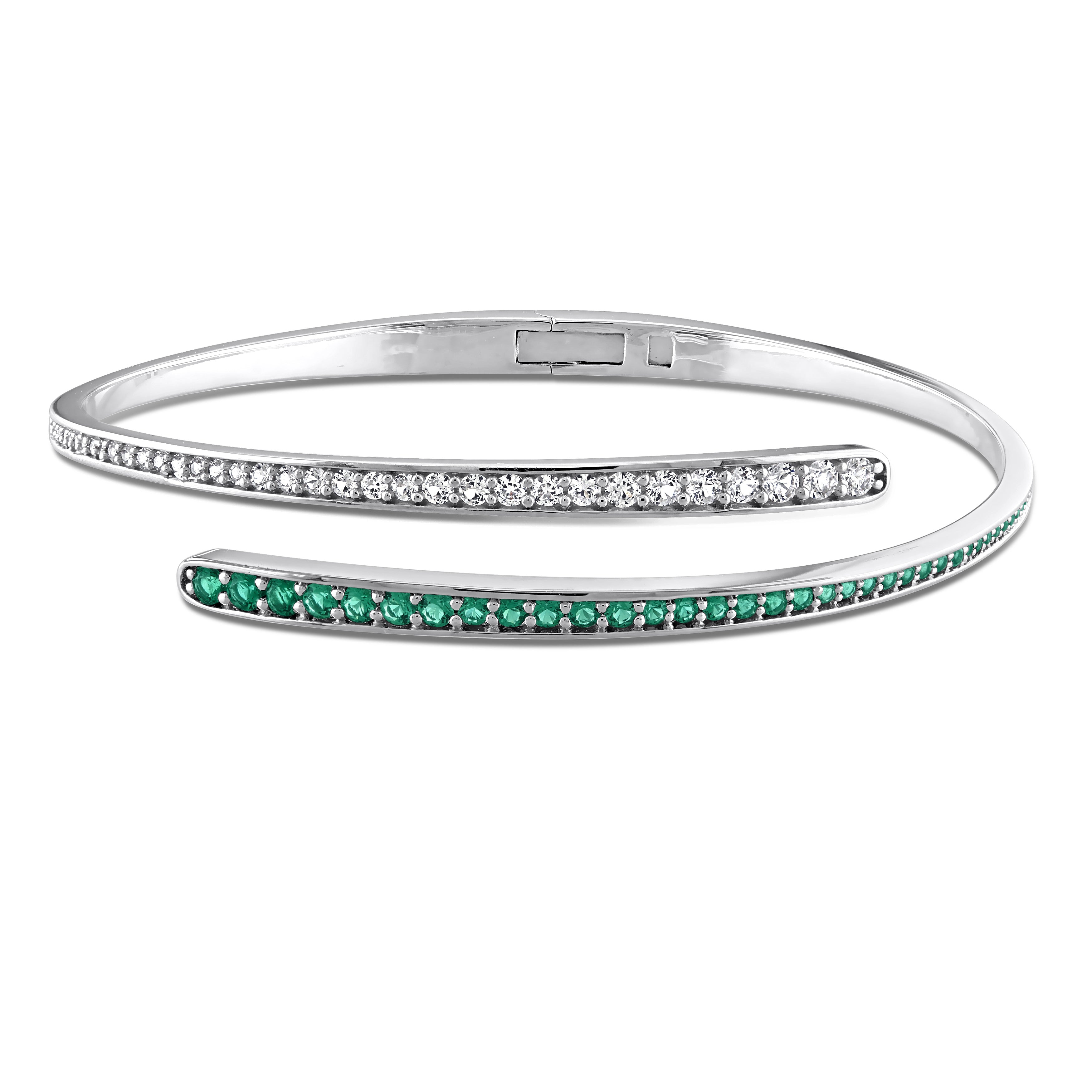 Sterling silver wrap bangle with created rubies, front view by Lord & Taylor