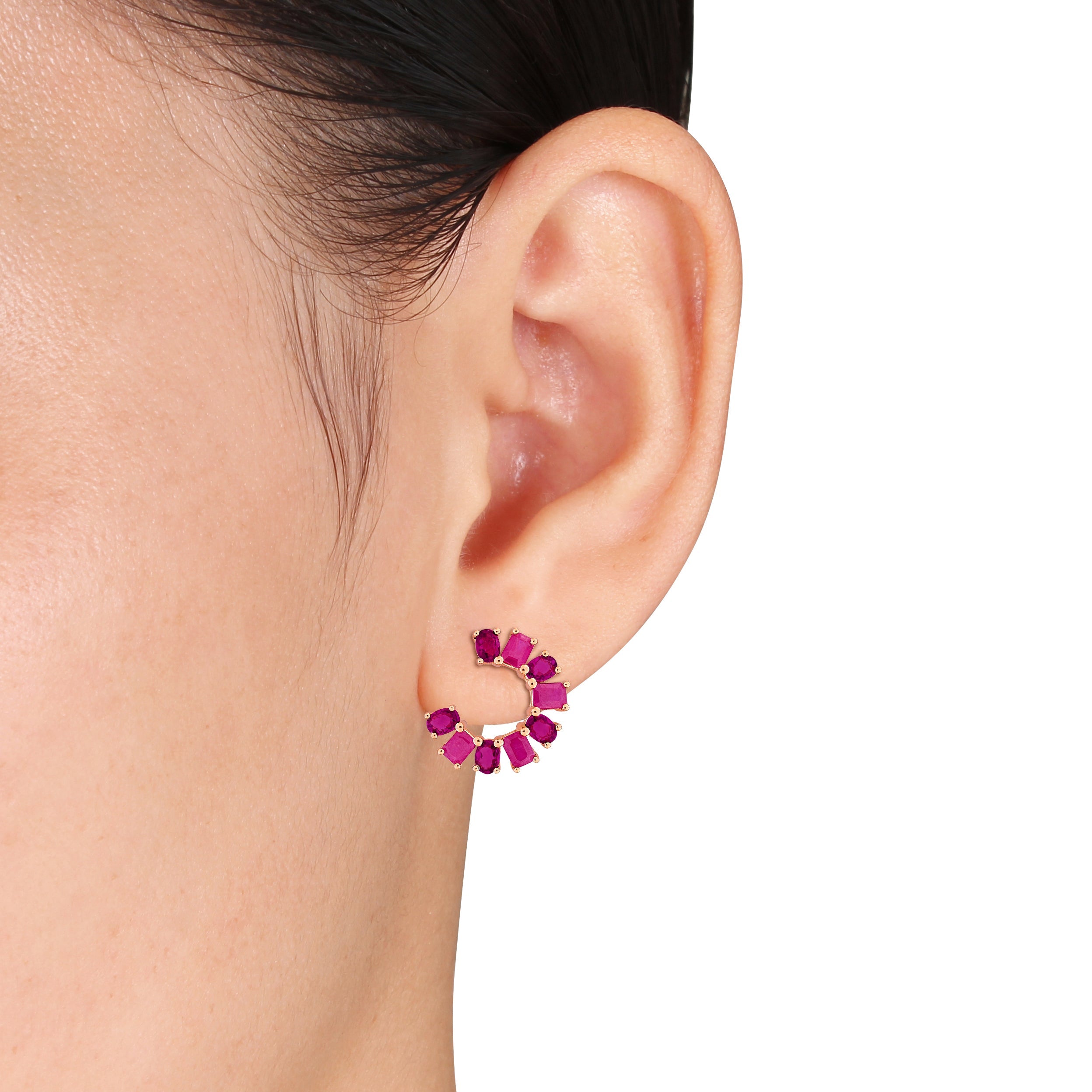Rose-plated gemstone drop earrings showing curved silhouette and oval-cut stones, side angle by Lord & Taylor