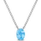 Blue topaz oval gemstone pendant necklace in sterling silver, front view by Lord & Taylor