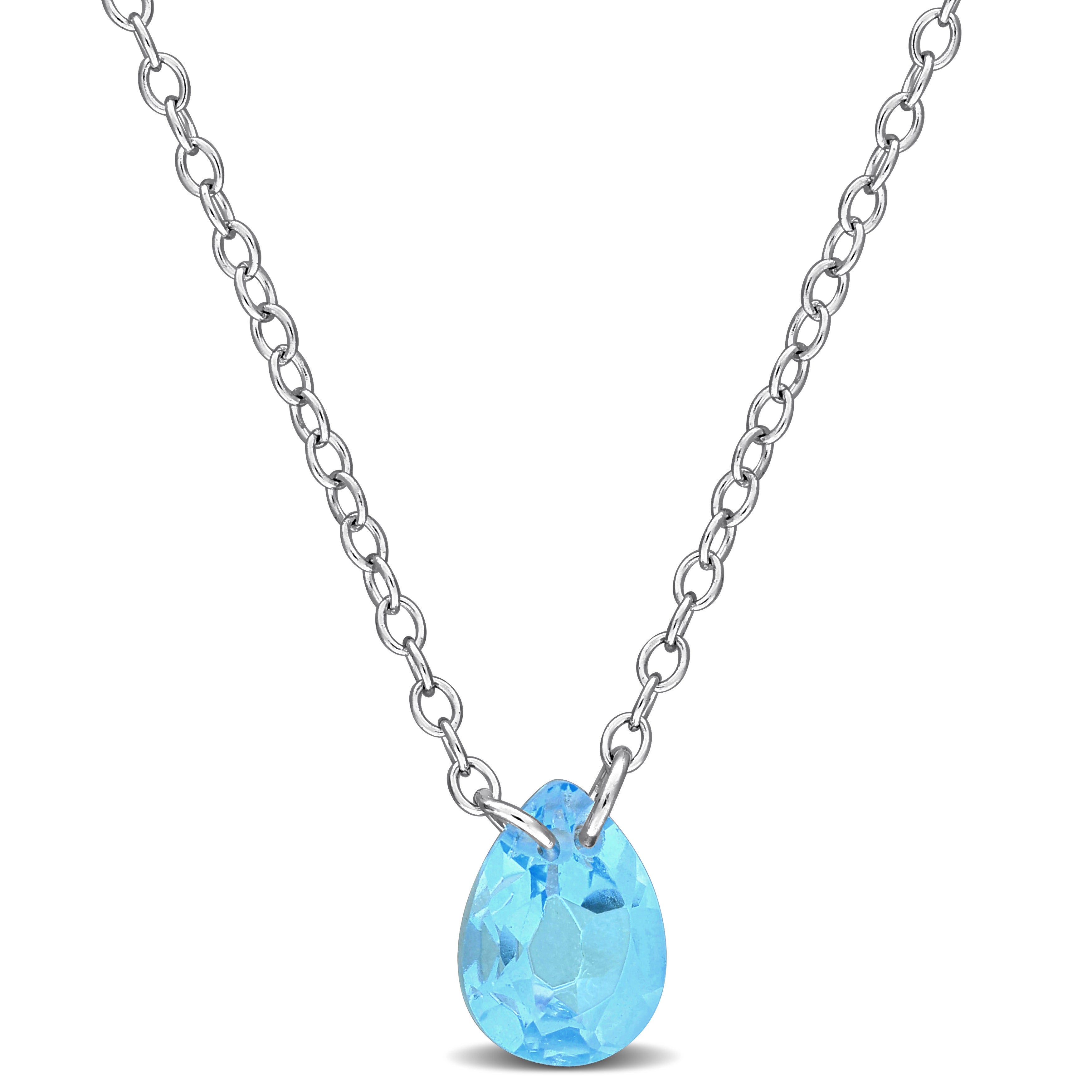 Citrine pear-cut gemstone solitaire necklace in yellow-plated sterling silver, front view by Lord & Taylor