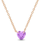 Purple amethyst heart gemstone necklace in rose-plated sterling silver, front view by Lord & Taylor