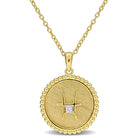 Yellow-plated sterling silver Aquarius zodiac pendant with white sapphire, detail view by Lord & Taylor