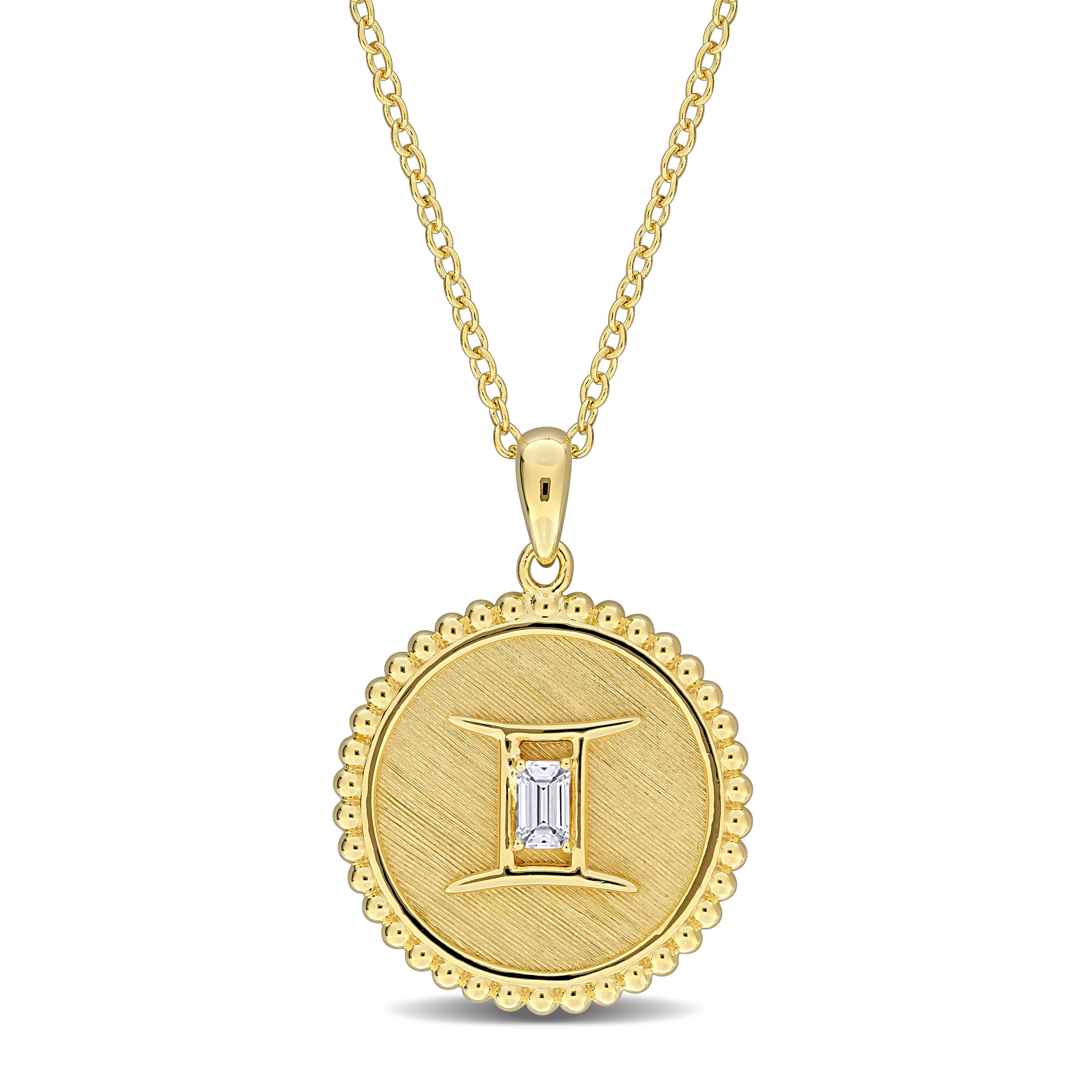 Yellow-plated sterling silver Taurus zodiac pendant with white sapphire, detail view by Lord & Taylor