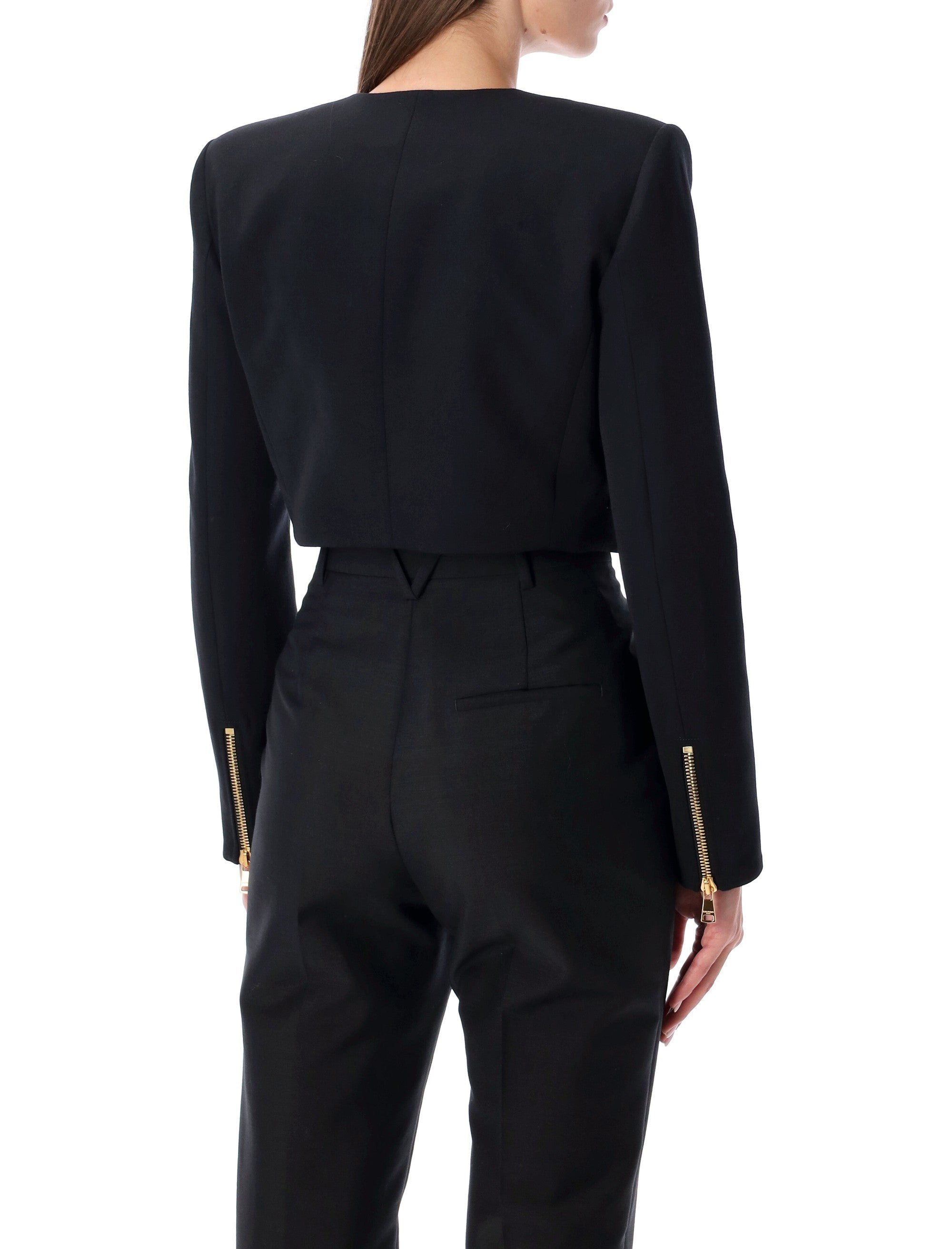 ジャケット・アウター Pierre Balmain wool short jacket M BALMAIN CROPPED BLACK WOOL JACKET WITH GOLD ZIP – Lord & Taylor
