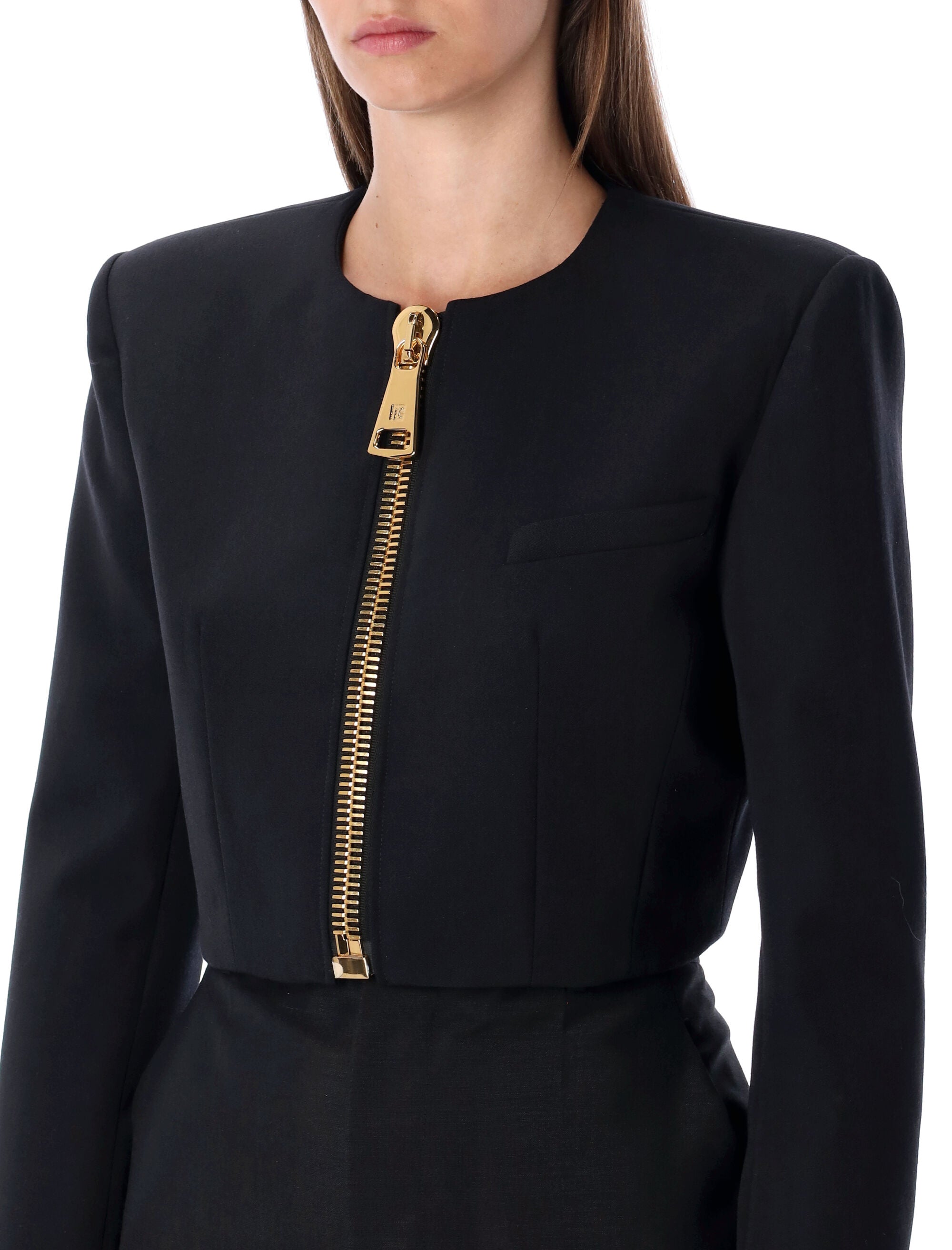 BALMAIN CROPPED BLACK WOOL JACKET WITH GOLD ZIP – Lord & Taylor