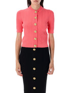 RIBBED AND CABLE-KNIT CARDIGAN Balmain ROSE FONCÉ 36