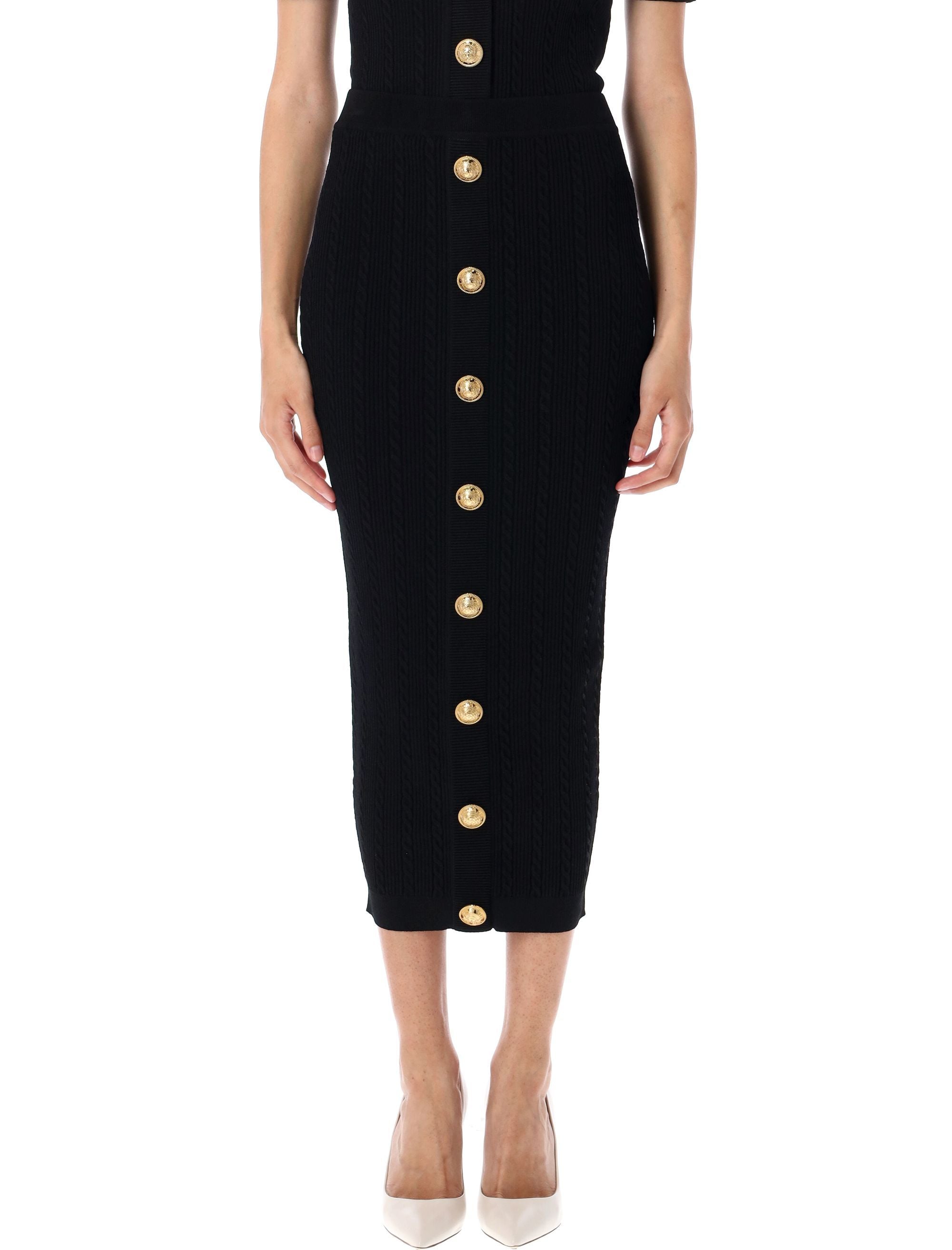 RIBBED AND CABLE-KNIT MIDI SKIRT Balmain BLACK 38