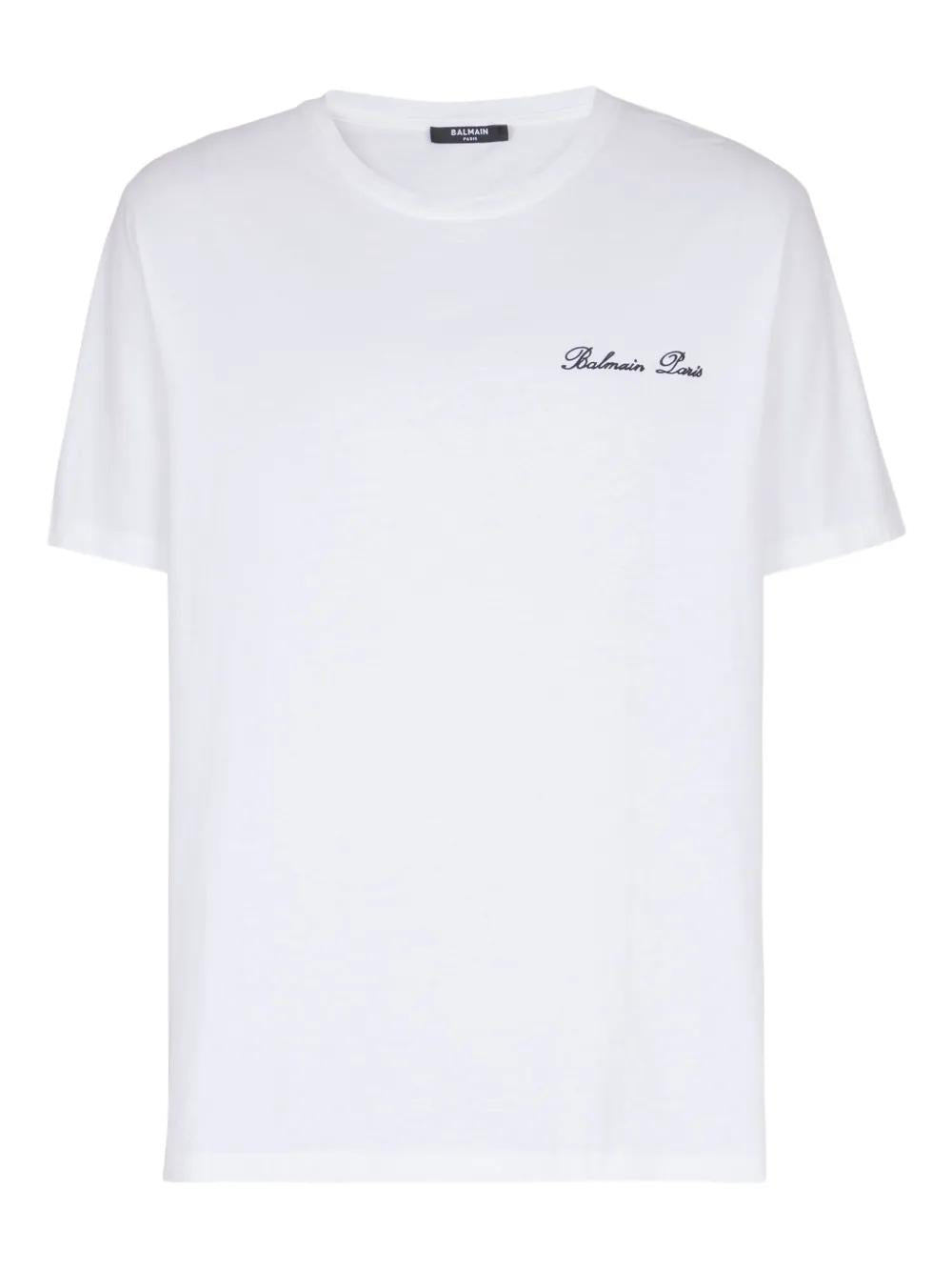 " SIGNATURE" EMBROIDERED T SHIRT REGULAR FIT Balmain WHITE S