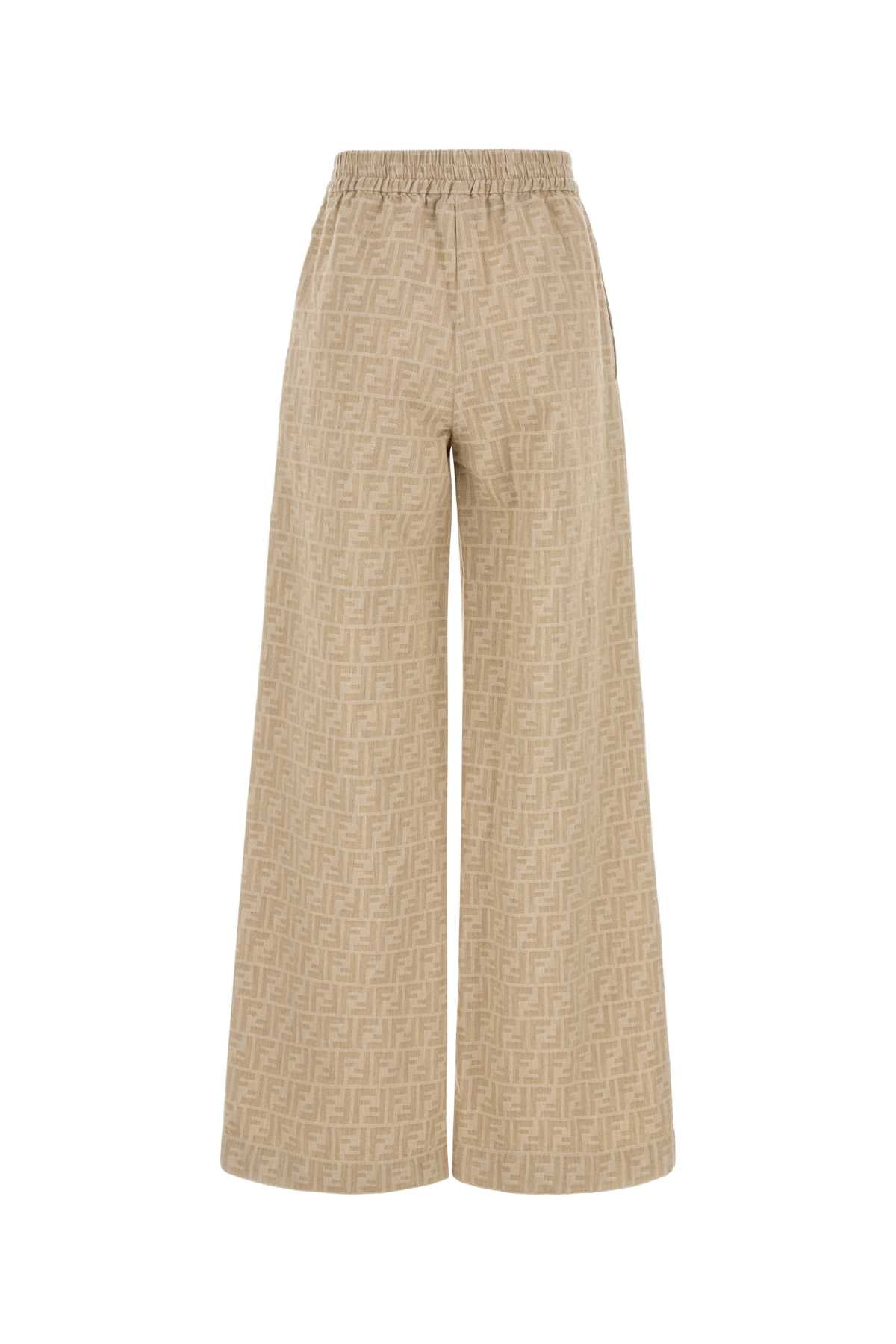 BEIGE COTTON LINEN TROUSERS Fendi