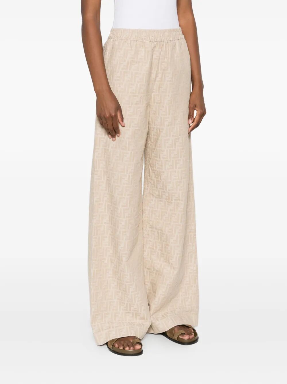 BEIGE COTTON LINEN TROUSERS Fendi