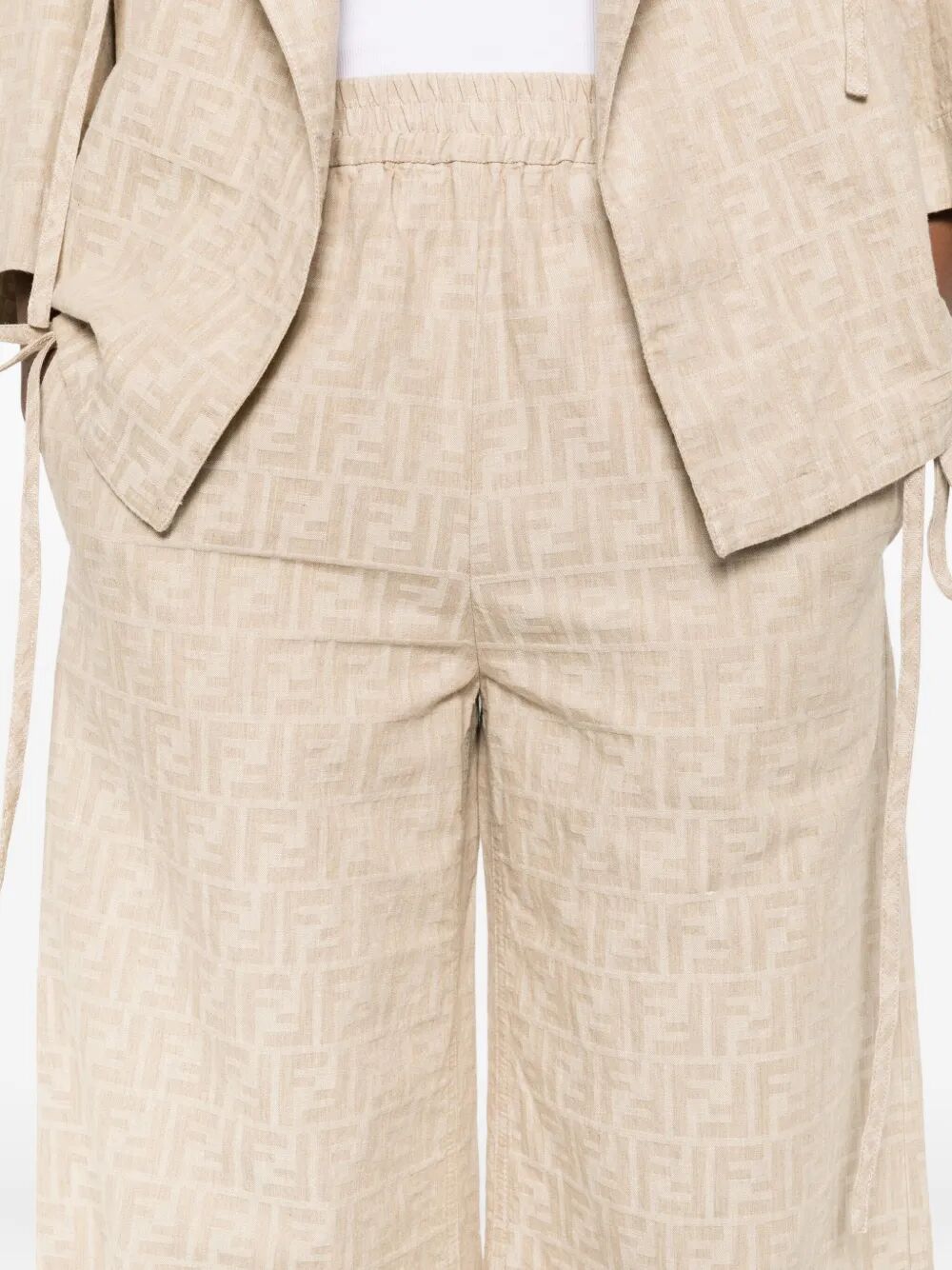 BEIGE COTTON LINEN TROUSERS Fendi