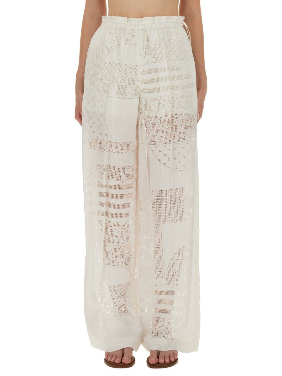WHITE VISCOSE SILK TROUSERS Fendi