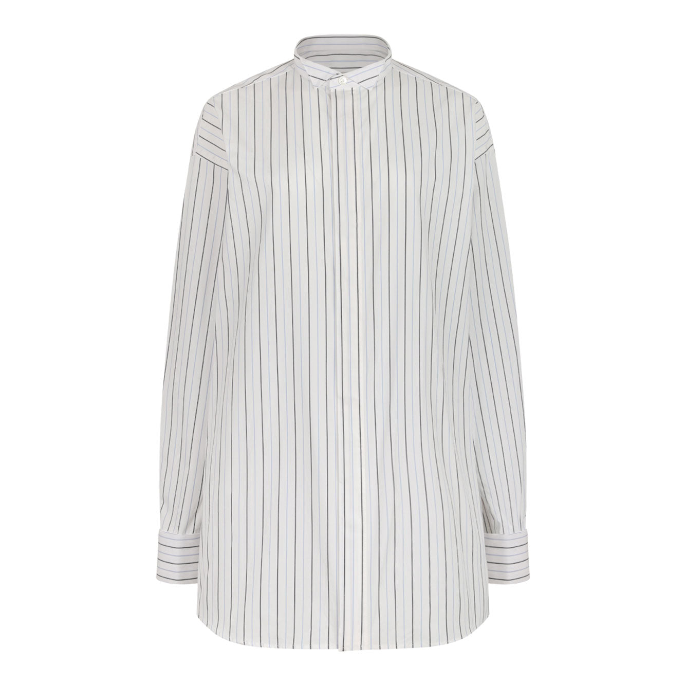 CHEMISE OVERSIZE A PLASTRON PLISSE AMI Paris ECRU/NOTE BLEUE/BL.MARINE 34