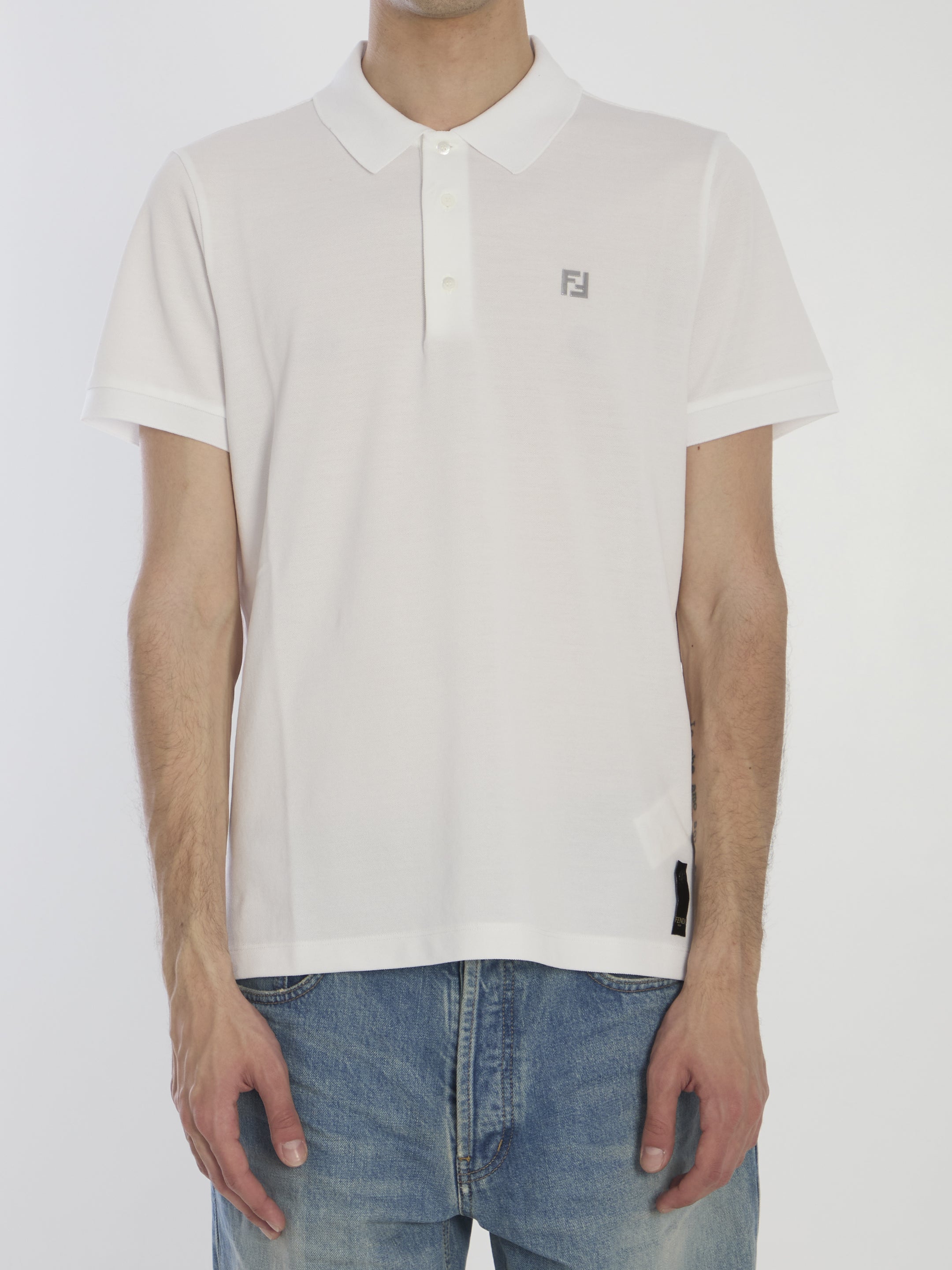 WHITE PIQUET POLO SHIRT Fendi WHITE S
