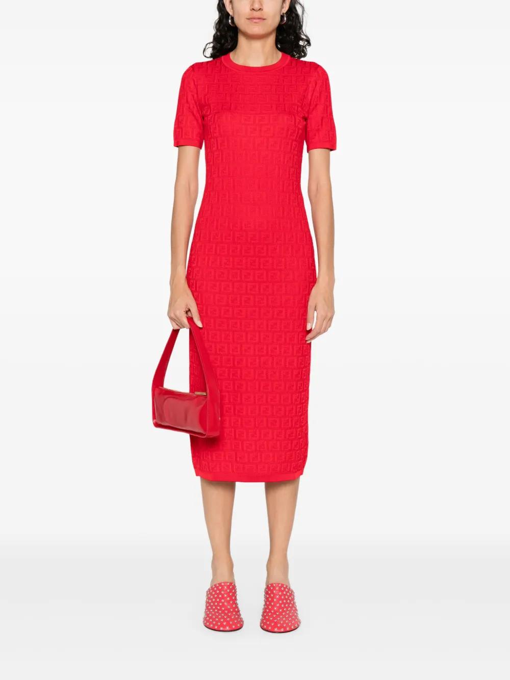 FF COTTON AND VISCOSE FITTED MIDI DRESS Fendi