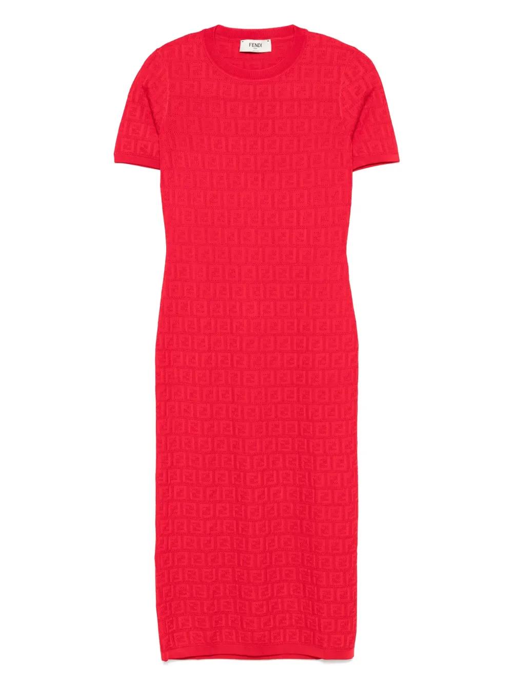 FF COTTON AND VISCOSE FITTED MIDI DRESS Fendi RED 40