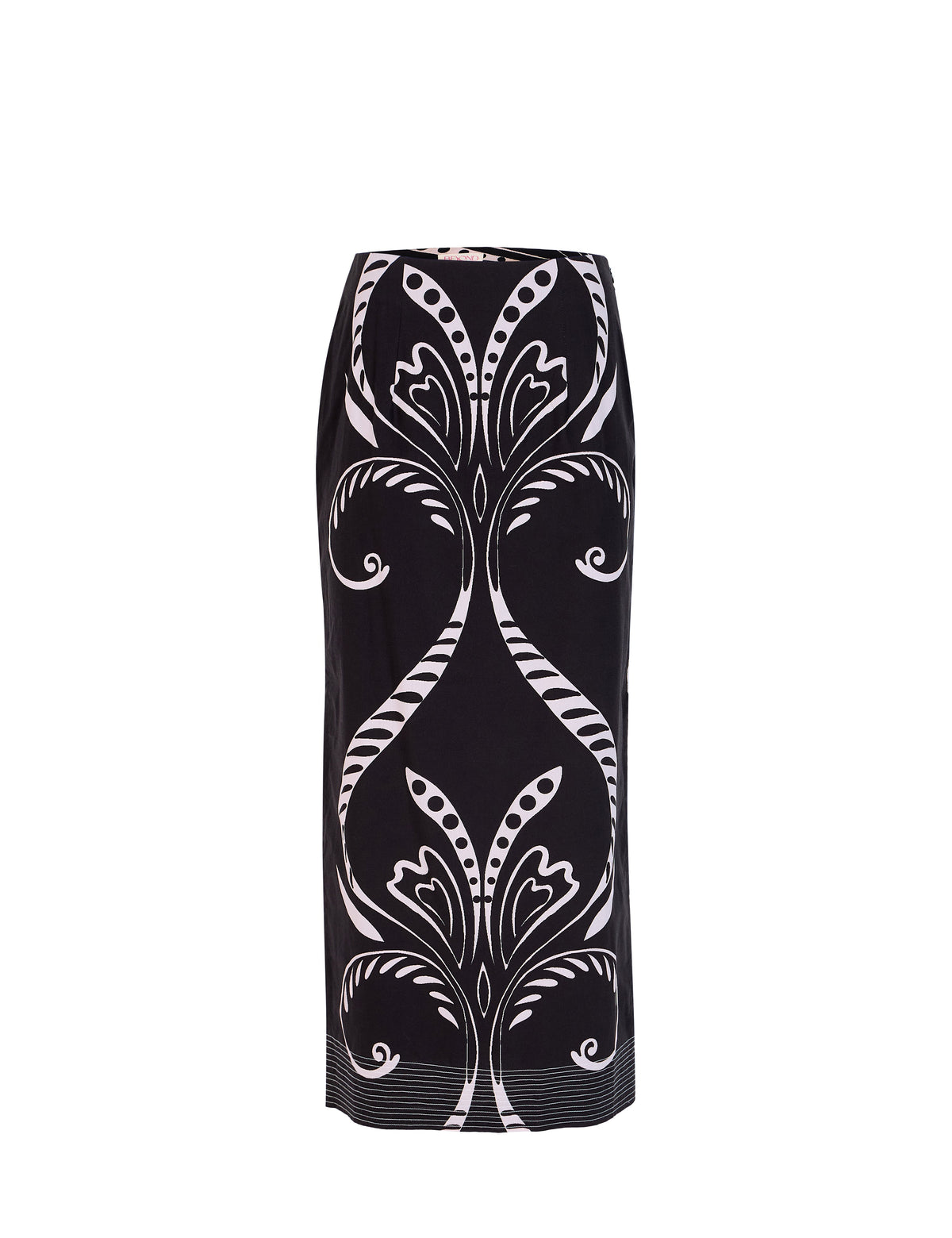 Black Fountain print midi skirt with embroidered detailing by Beyond by Vera, front view