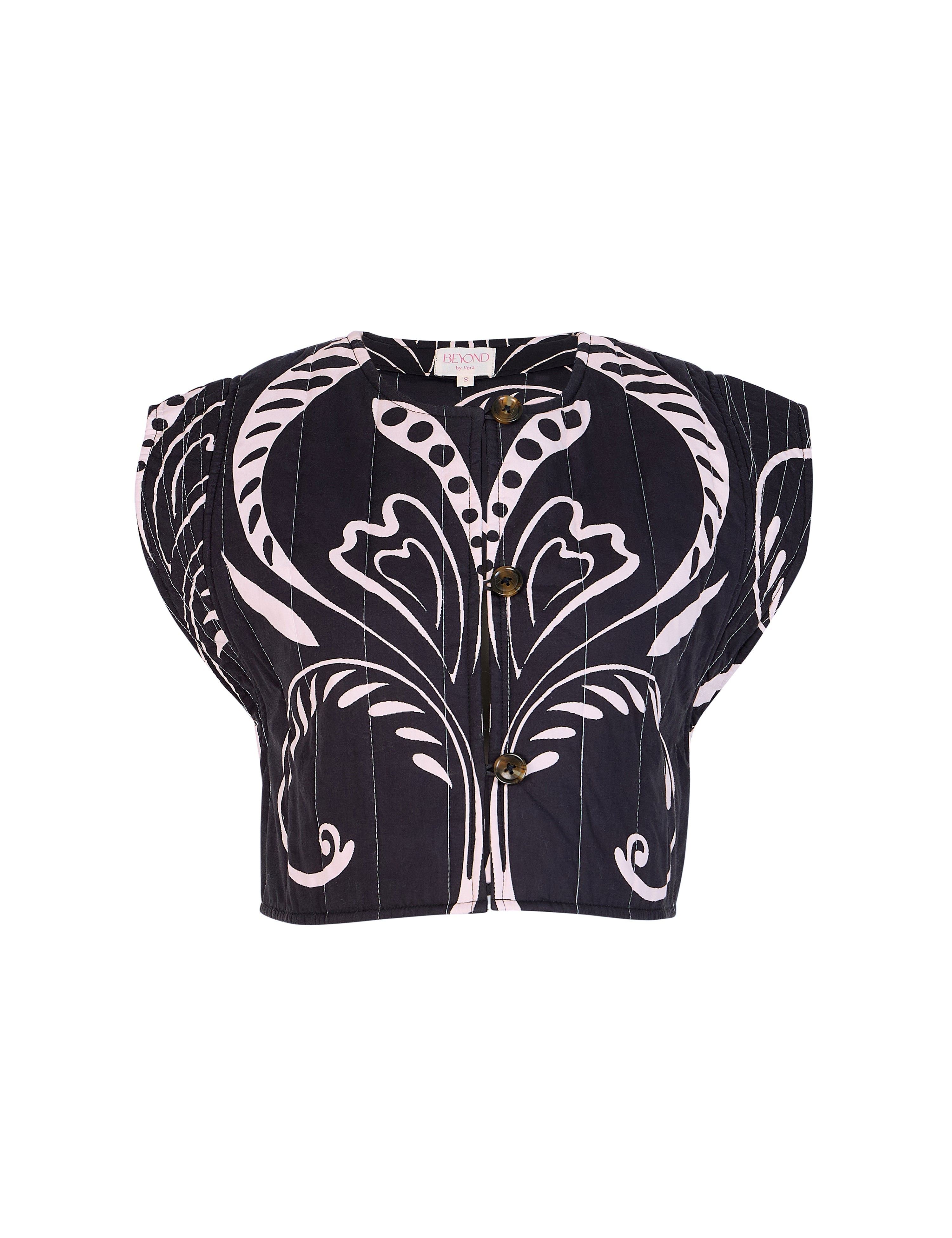 Multicolor quilted cotton vest with Fountain print by Beyond by Vera, front view