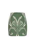Multicolor quilted mini skirt with Fountain print by Beyond by Vera, front view