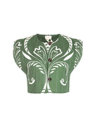 Multicolor quilted vest with Fountain print by Beyond by Vera, front view