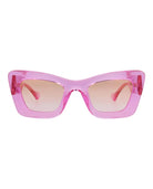 Pink translucent cat-eye sunglasses by Gucci, front view