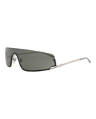 Grey metal Gucci shield sunglasses, side temple view
