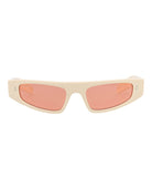 Ivory cat-eye sunglasses with rose lenses by Gucci, front view