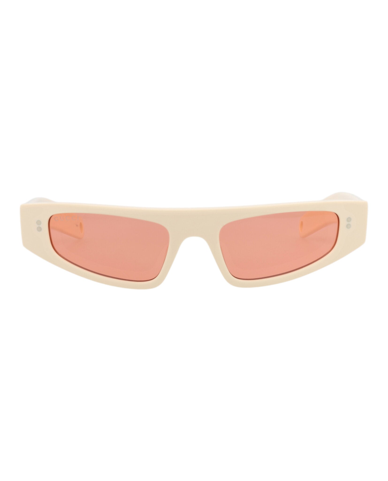 Ivory cat-eye sunglasses with rose lenses by Gucci, front view