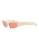 Ivory cat-eye sunglasses with rose lenses by Gucci, side angle