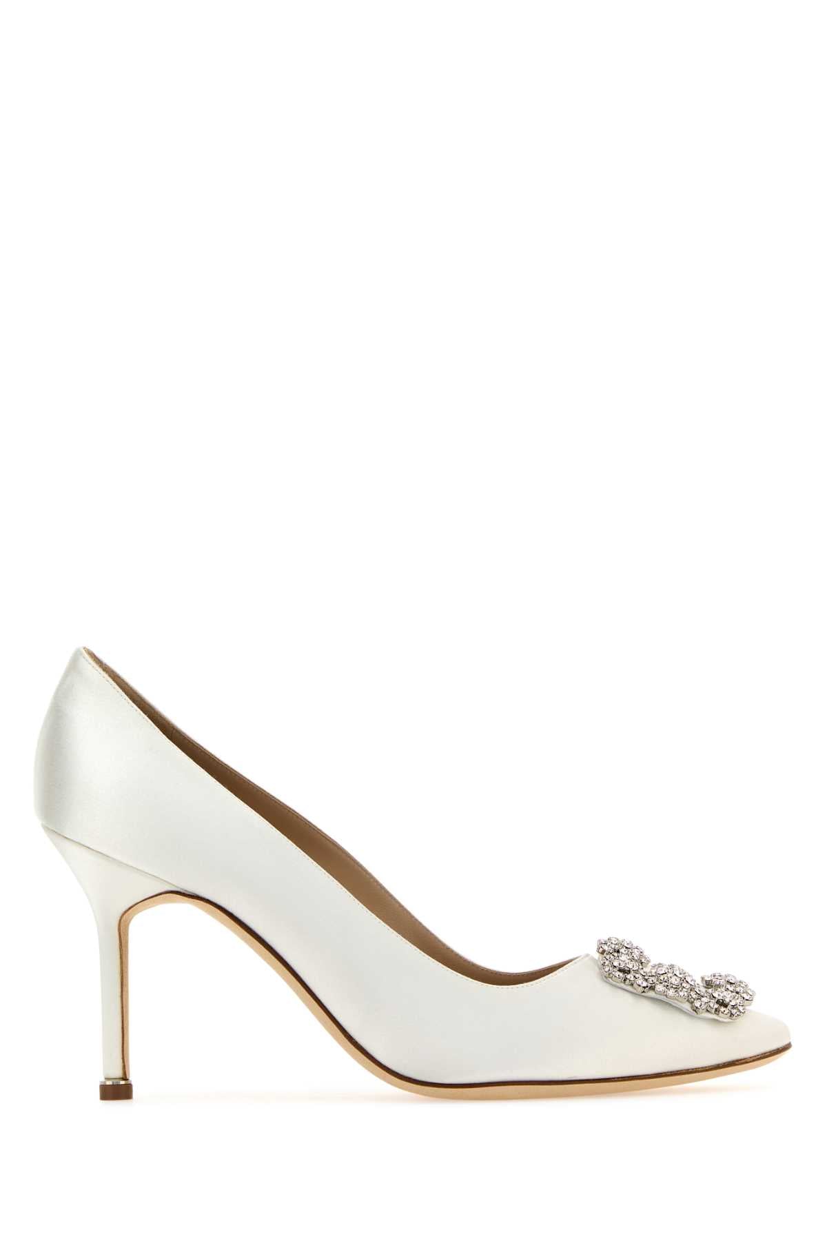 WHITE SATIN HANGISI PUMPS Manolo Blahnik WHITE 37.5