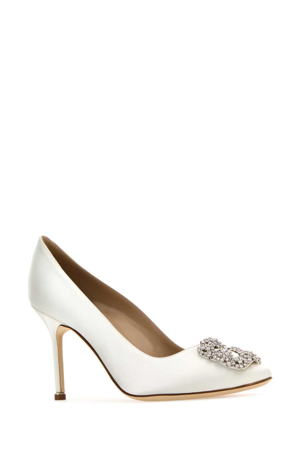 WHITE SATIN HANGISI PUMPS Manolo Blahnik