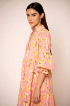 Floral cotton dress with three-quarter sleeves by Beyond by Vera, back view