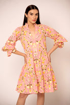 Floral cotton cambric dress with V-neckline by Beyond by Vera, front view