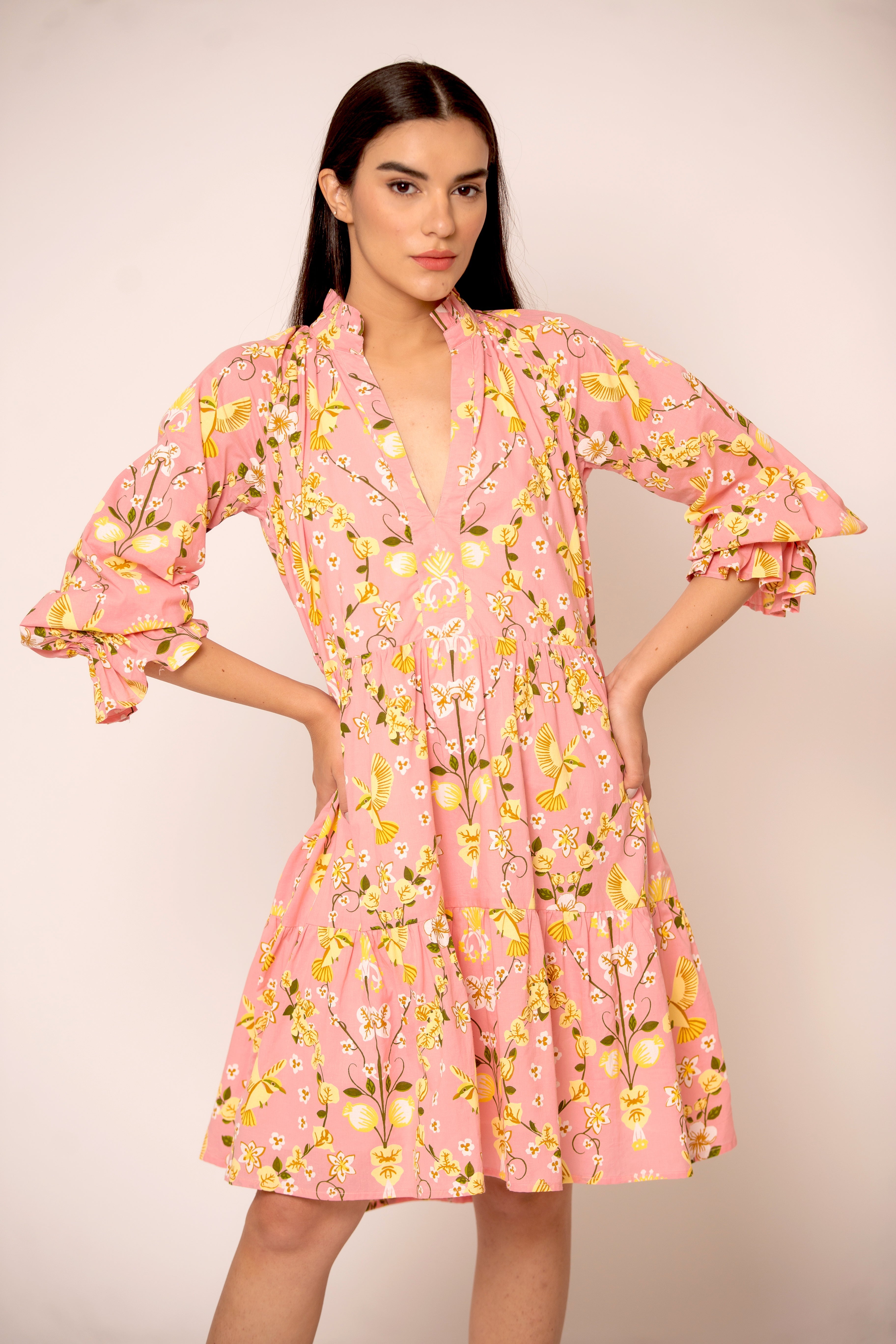 Floral cotton cambric dress with V-neckline by Beyond by Vera, front view