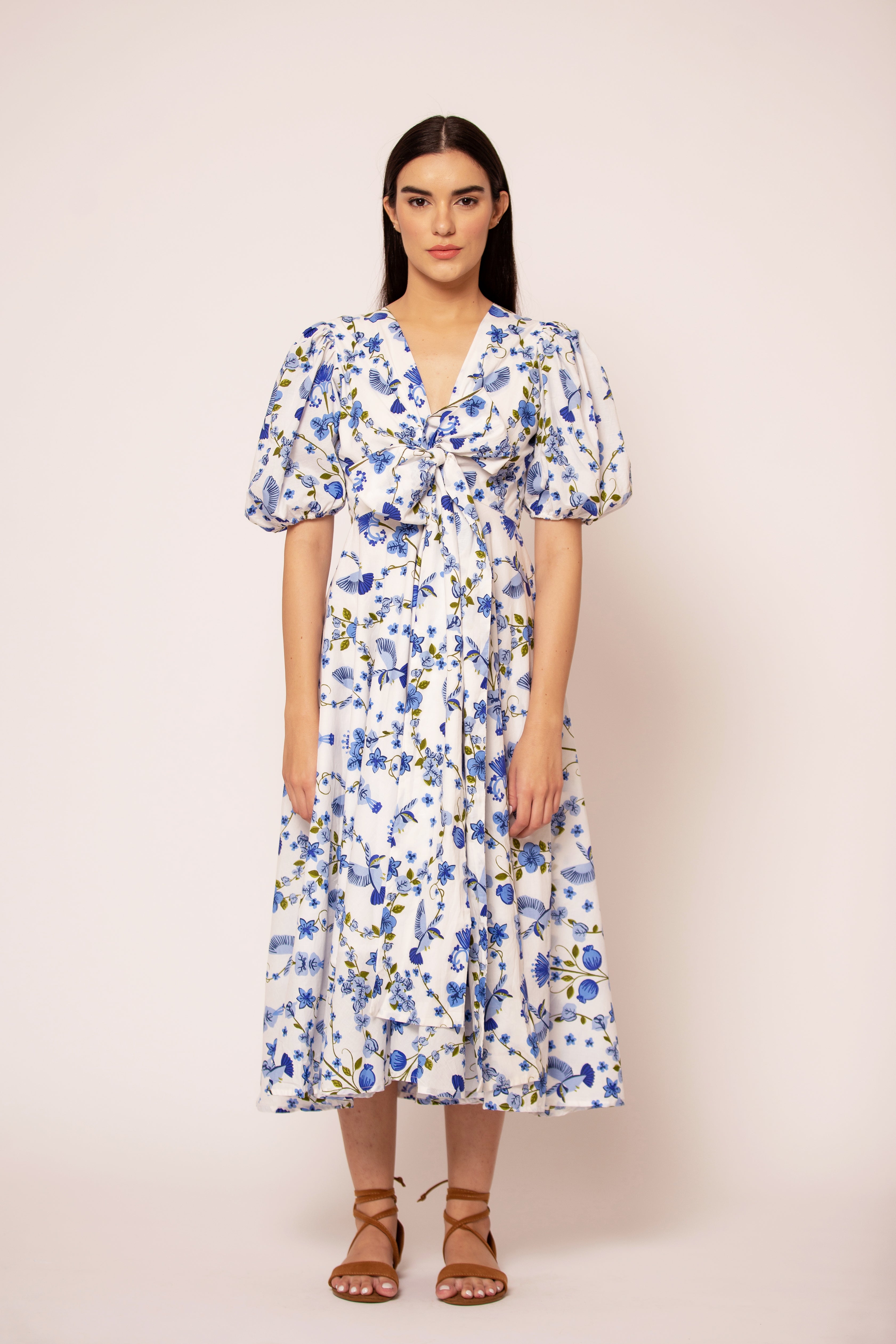 Beyond by Vera midi dress with wrap closure detail, close-up