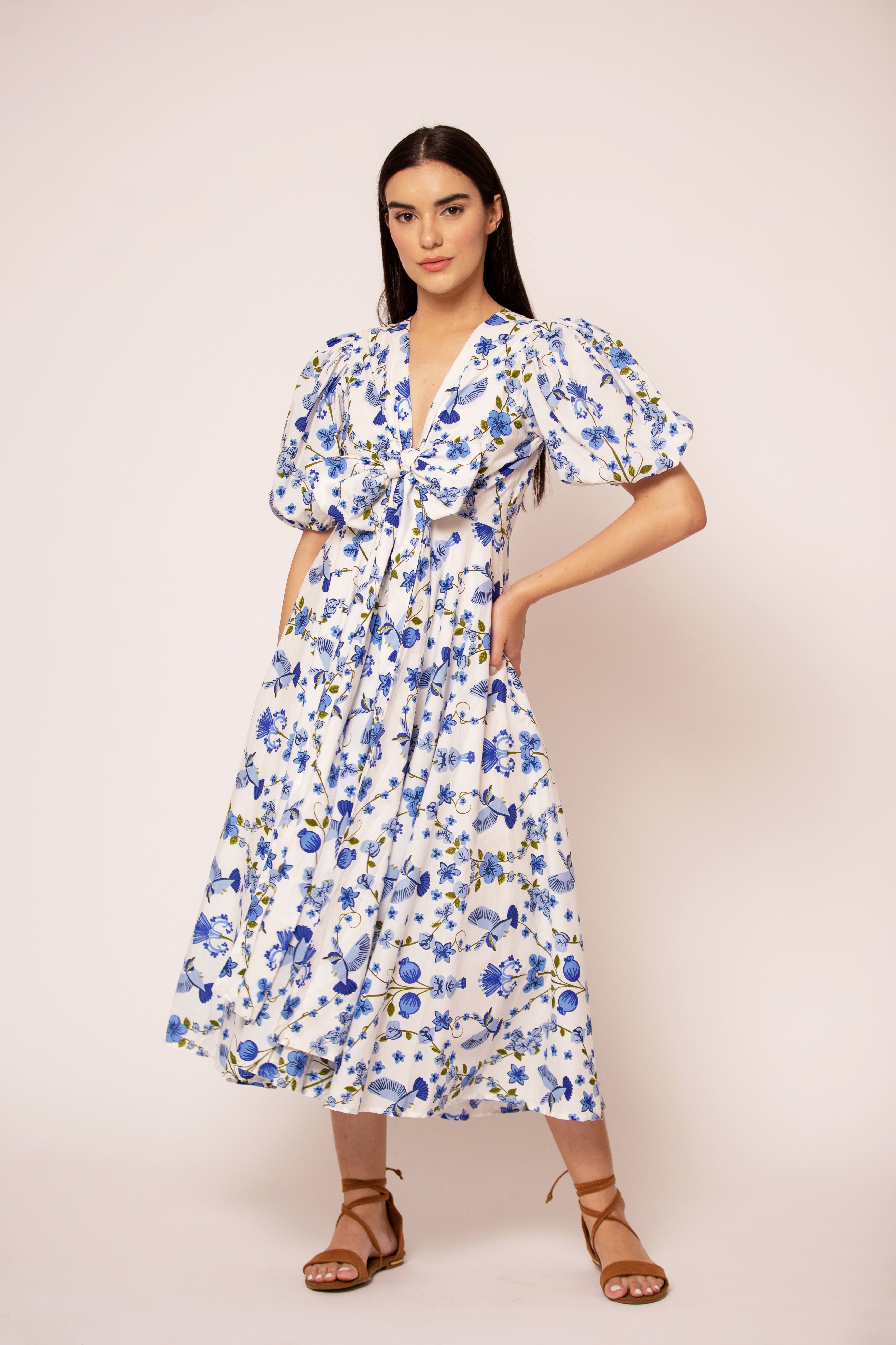 Floral midi wrap dress with V-neckline by Beyond by Vera, front view
