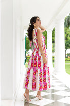 Floral cotton cambric dress with A-line silhouette, full length view by Beyond by Vera